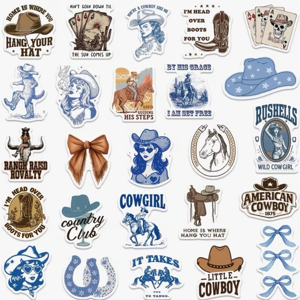 50 Western Cowgirls Stickers Blue Brown - Picture 9 of 14